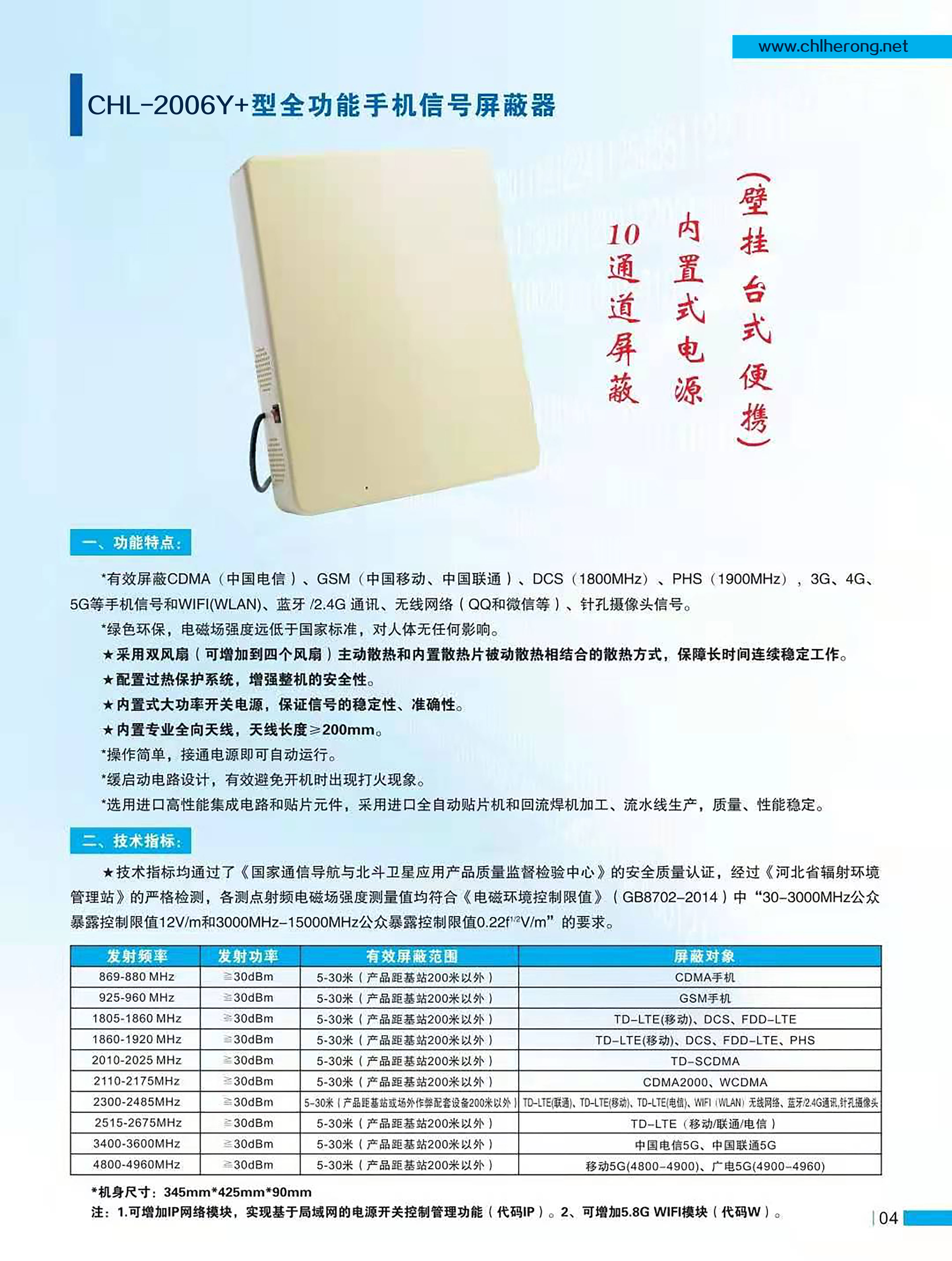 CHL-2006Y+ 手機信号屏蔽器(qì)(圖1)